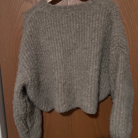 grade and gather fuzzy taupe sweater - Picture 3 of 3